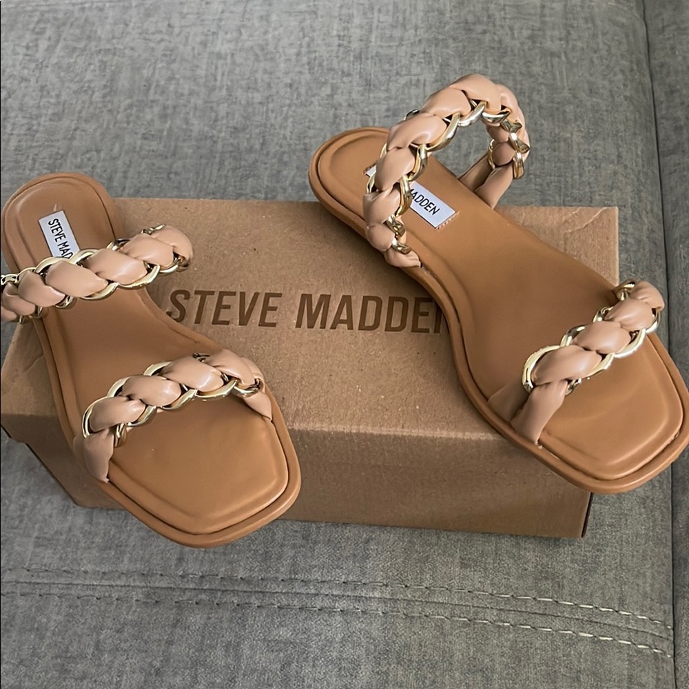 Steve Madden Tan Braided Slide Sandals